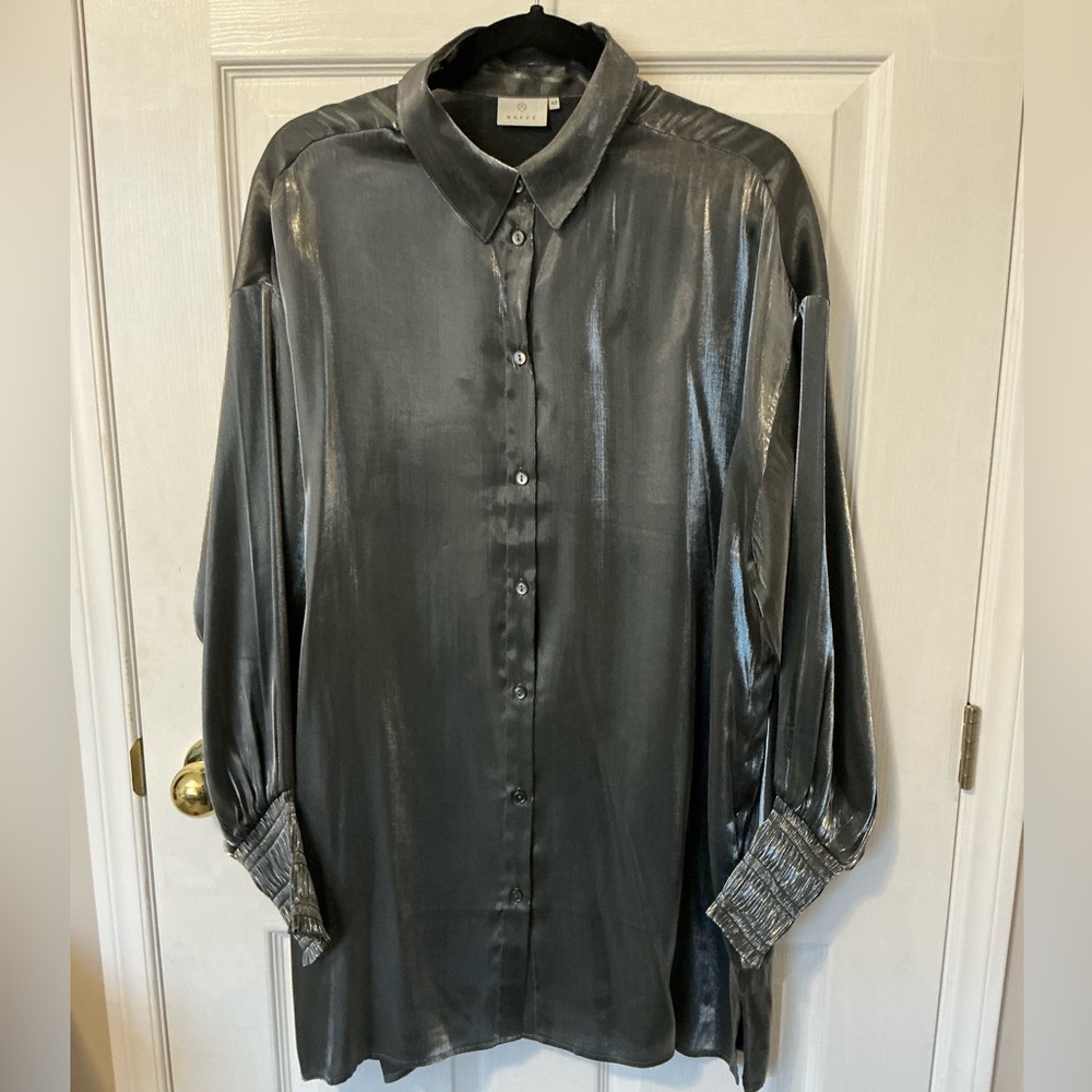 Kaffe Silver KAmille Oversized Tunic Shirt, Size 42